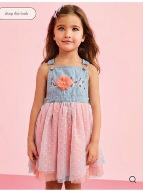 OshKosh B'gosh Denim & Tulle Floral "LOVE" Skirtall Twirl Dress 3T- Girlhoodcore